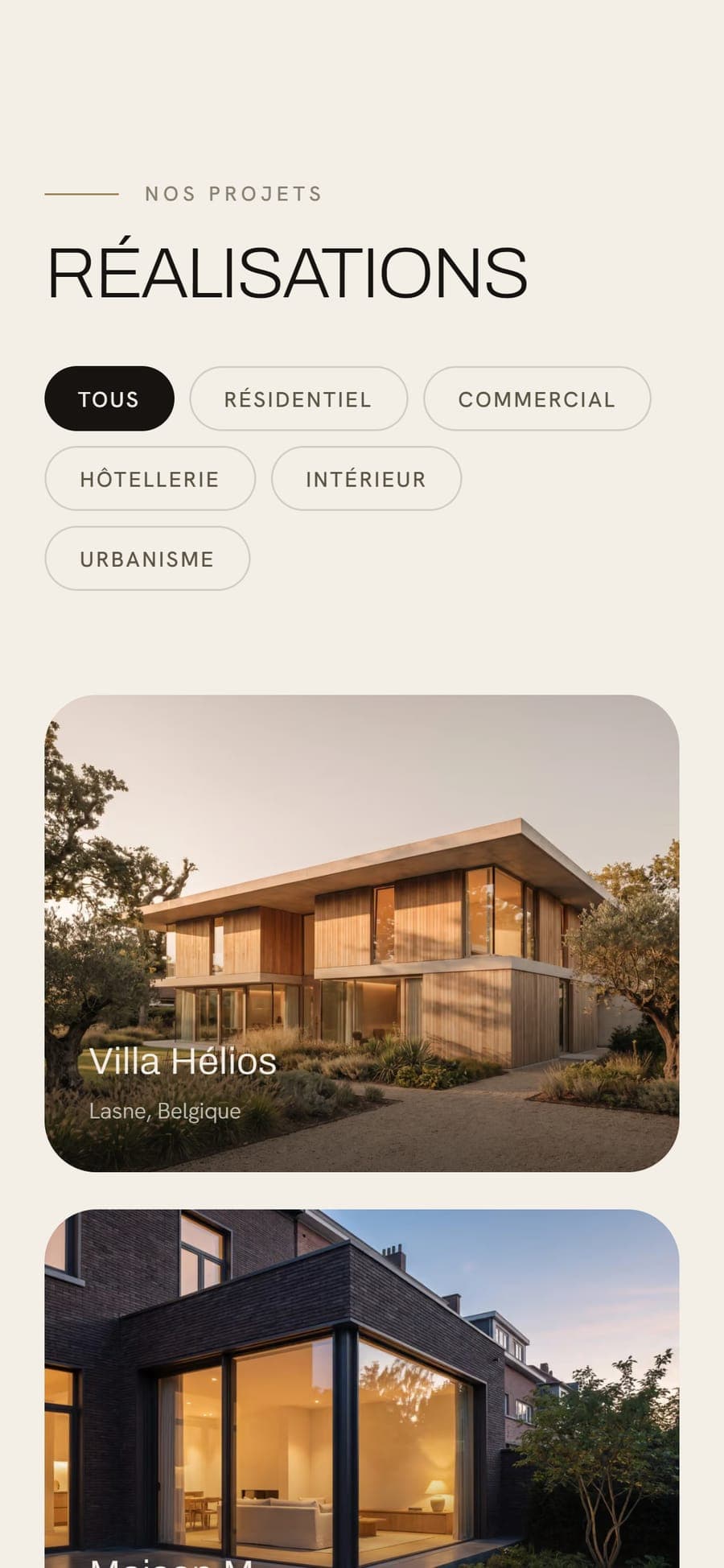 NOVA Architectes : navigation mobile