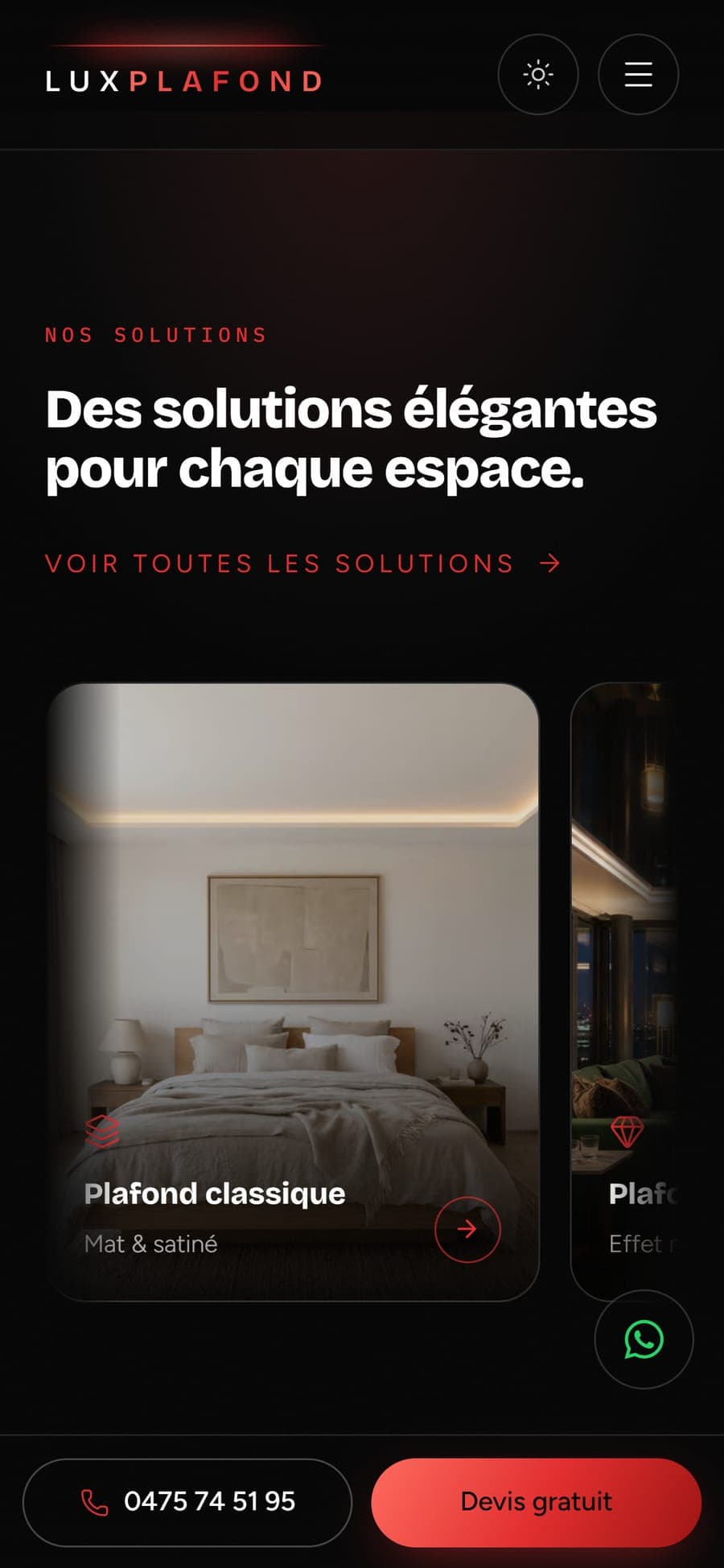 LuxPlafond : navigation mobile
